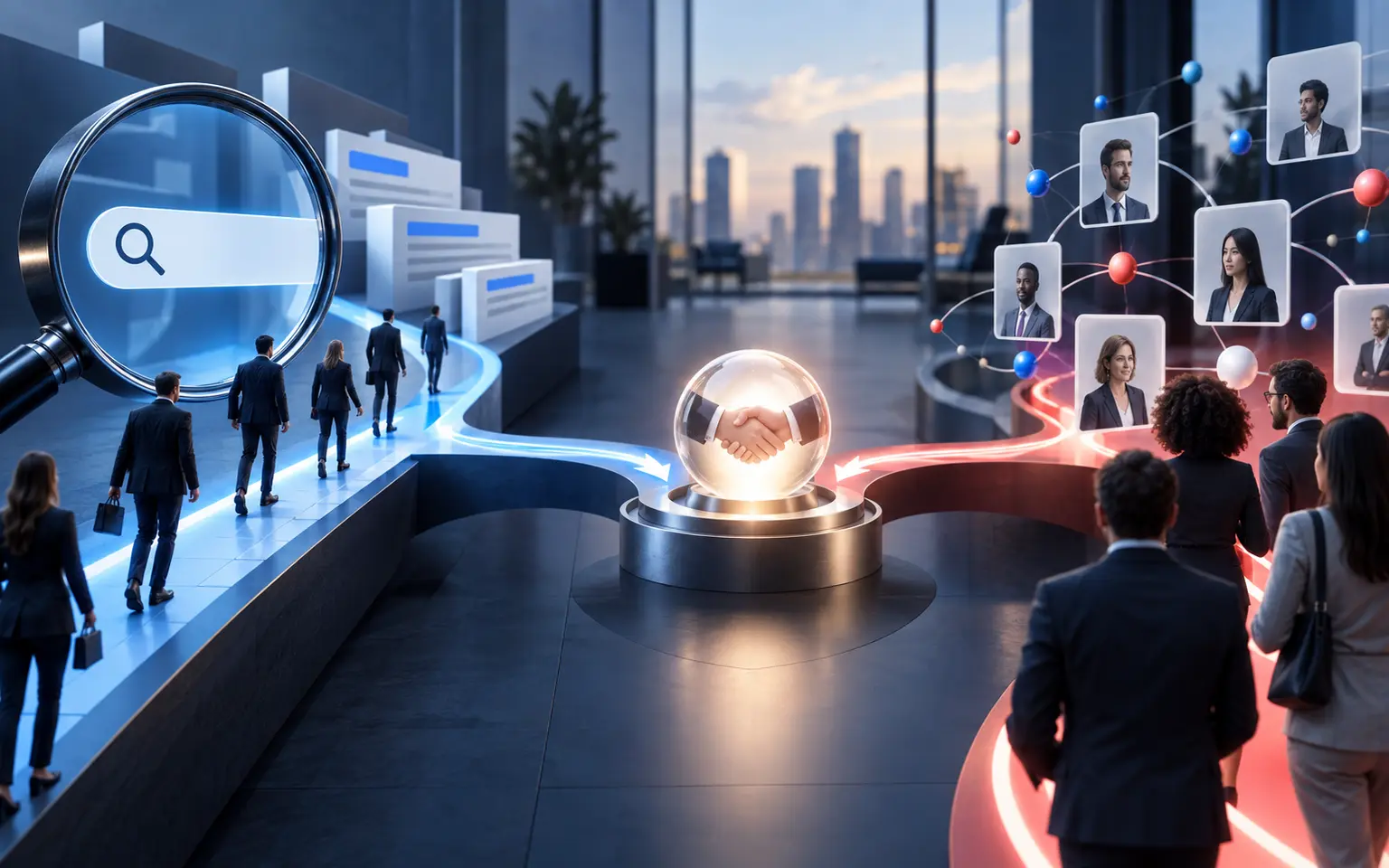 Search intent and social audience discovery pathways converging into a qualified B2B opportunity
