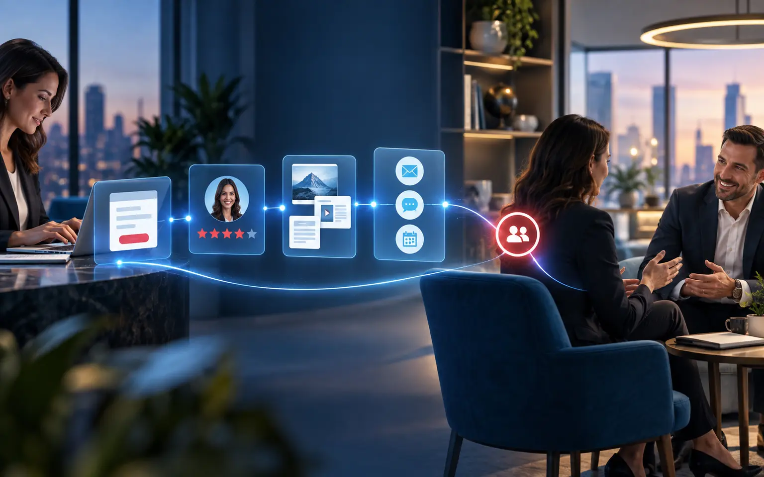 Lead nurturing workflow connecting enquiry capture, personalised content, timely follow-up and human sales conversation