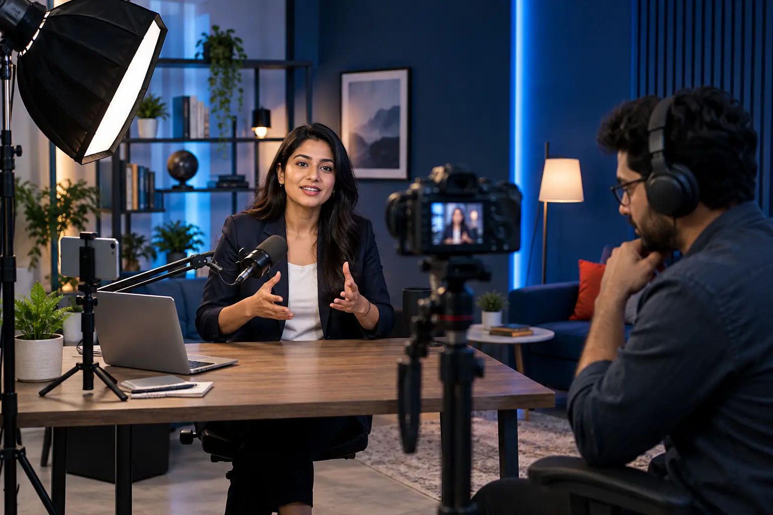 Indian business creators producing educational video and podcast content