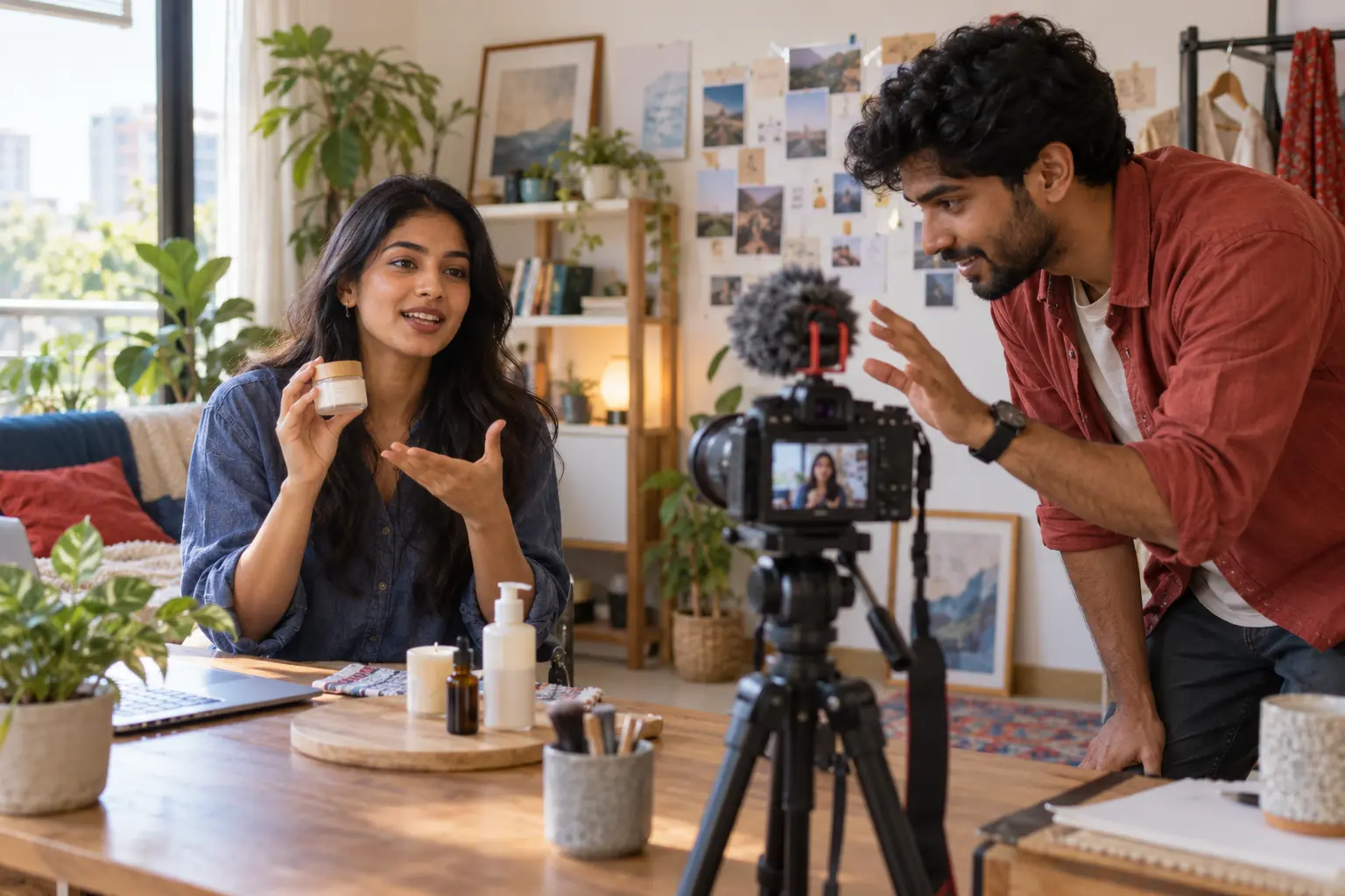 Professional creator recording authentic business content for a digital advertising campaign