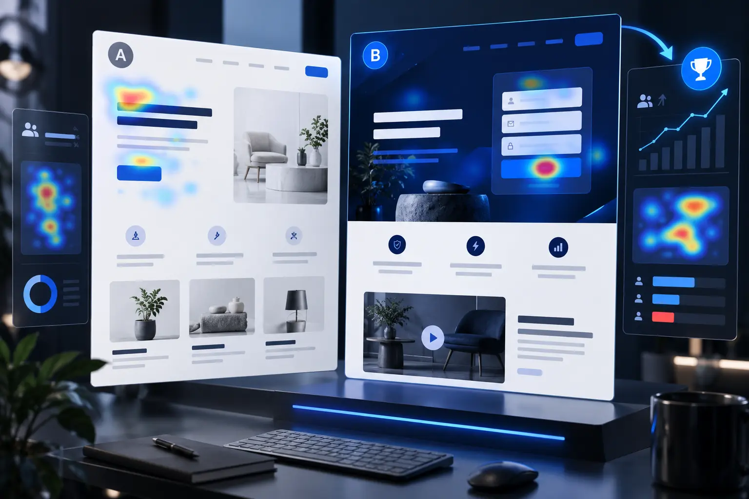 Landing page optimisation infographic comparing conversion test variants