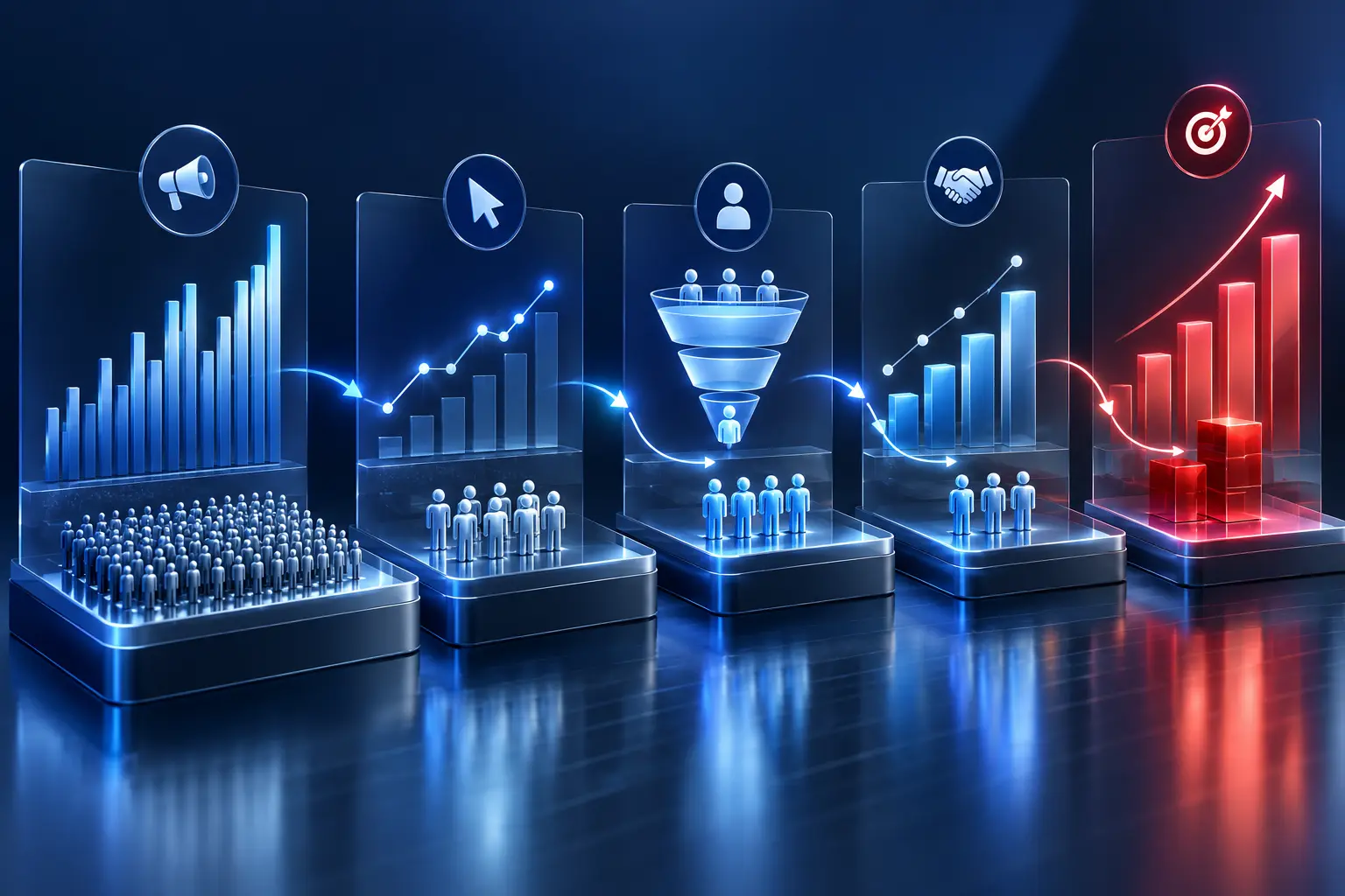 Performance marketing analytics dashboard connecting investment, pipeline and revenue