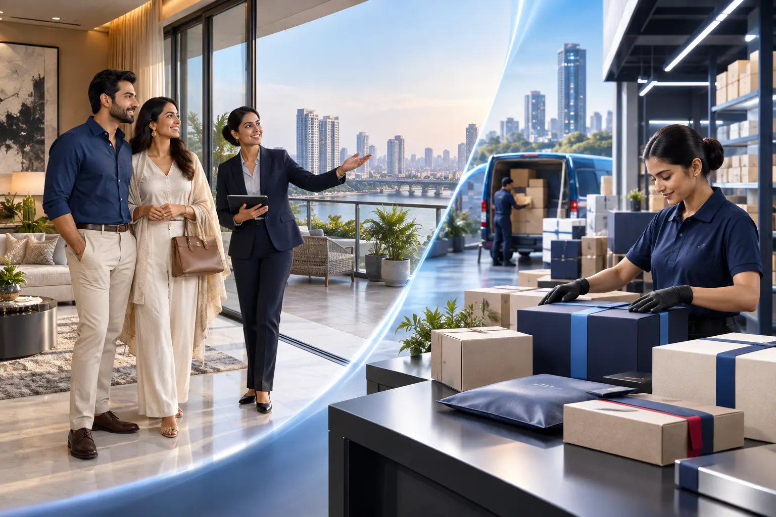 Premium real estate and e-commerce customer experiences shown side by side