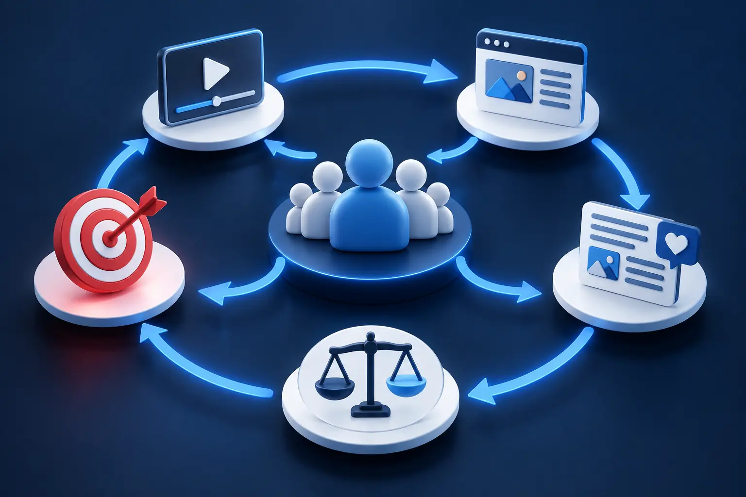 Infographic showing a remarketing loop from first interaction through conversion